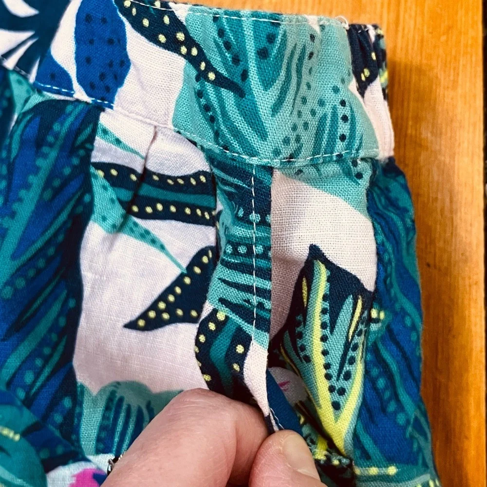 Gap Girls Tropical Leaf Floral Linen Cotton Shorts Summer Pockets Elastic Waist